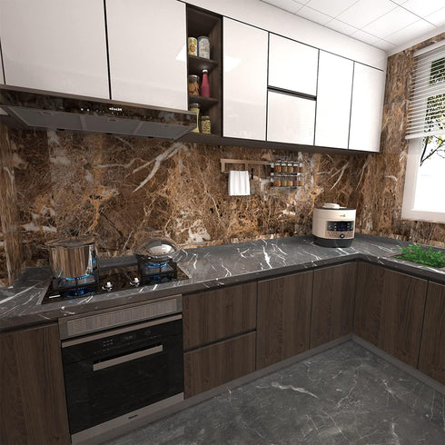 JSEVEM Brown Marble Wallpaper 15.74" 118" - Peel and Stick Vinyl Granite Contact Paper for Kitchen Countertop