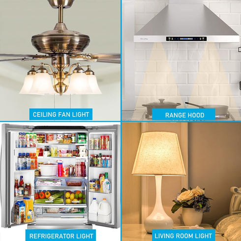 YukiHalu, A15 Appliance Light Bulb, 60W Equivalent for Range Hood/Refrigerator Light Bulb/Ceiling Fan Light, 600 Lumens 7W 120V 2700k Soft White E26 Base, Waterproof, Not Dimmable, 2-Pack by YukiHalu