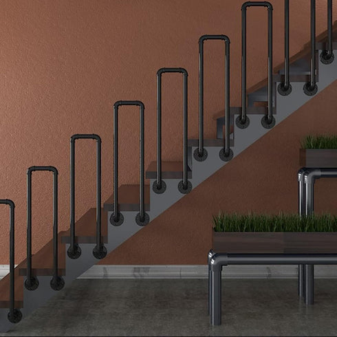 PAUANI 35cm U-shaped Industrial Iron Pipe Stairs Handrail - Metal Stair Railing, Anti-slip Side-mounted Stair Handrail