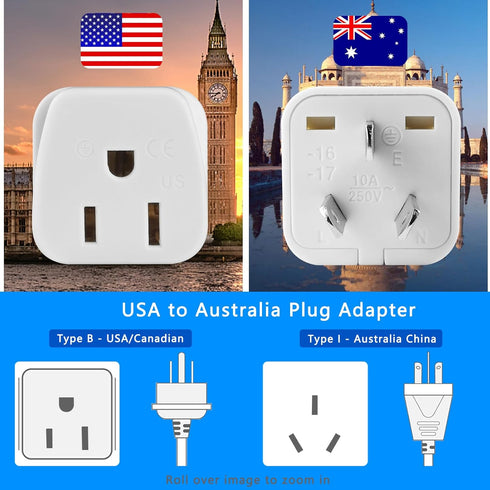 New Zealand Power Adapter, USA to Australia Plug Adapter, 2Pack Travel Adapter for Argentina, China, Type I