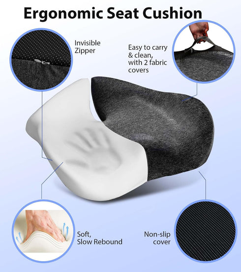Tailbone Seat Cushion, Memory Foam Pressure Relief Coccyx Cushion for Pain, Extra-Large Butt Pad for Office Chair, Car