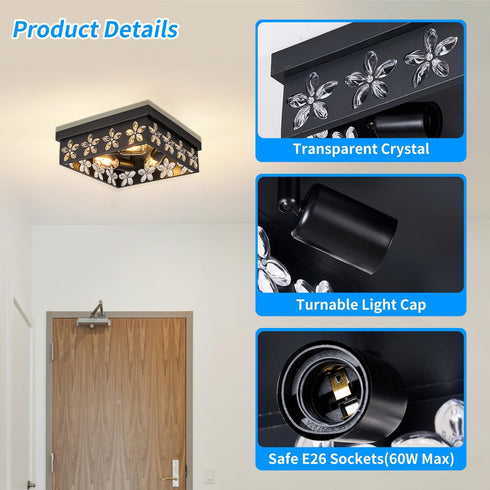 Glintawn 12.6 Inch 3-Light (1 Pack) Flush Mount Ceiling Light Fixtures, Black Ceiling Mount for Industrial, Acrylic