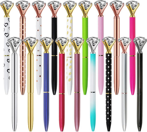 Diamond Pens, Fun Fancy Crystal Diamond Pen for Women, Bling Metal Pens, Black Ink, 18 Count (Mixed Colors)