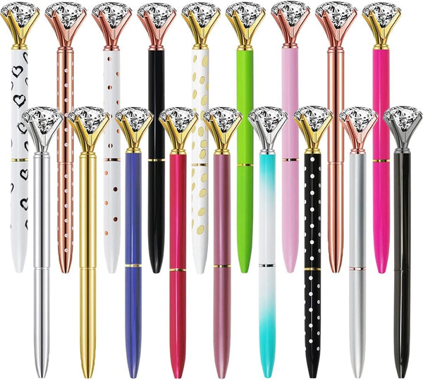 Diamond Pens, Fun Fancy Crystal Diamond Pen for Women, Bling Metal Pens, Black Ink, 18 Count (Mixed Colors)