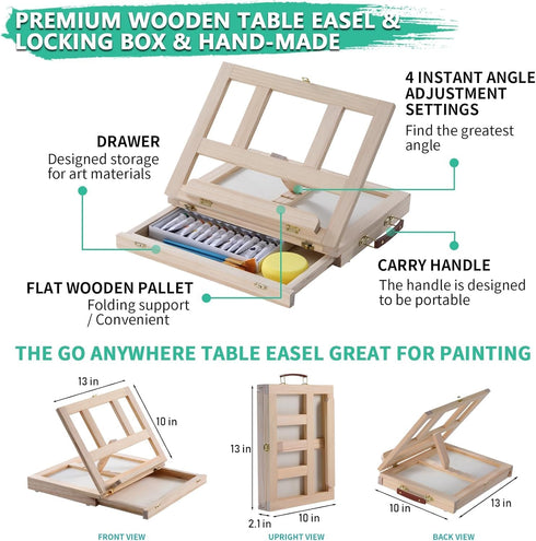 Set 54 Set 24 Wooden Tabletop Art Easel for Painting, Pieces Starter Acrylic Paint with Colors Acrylic Paints