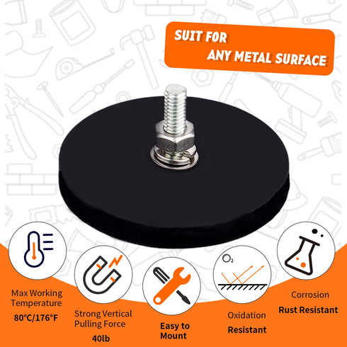 MUTUACTOR Strong Heavy Duty Magnets,Anti-Scratch Neodymium Rubber Magnet 1/4-20 Male Threaded Stud,2Pack Powerful Rare Earth Magnets for Camera Light Bar Iron Tools Electric Equipements