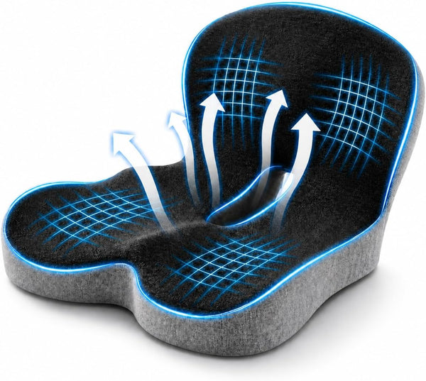 Seat Cushion Memory Foam with Ergonomic L-Shaped Extra Wide Support for Lower