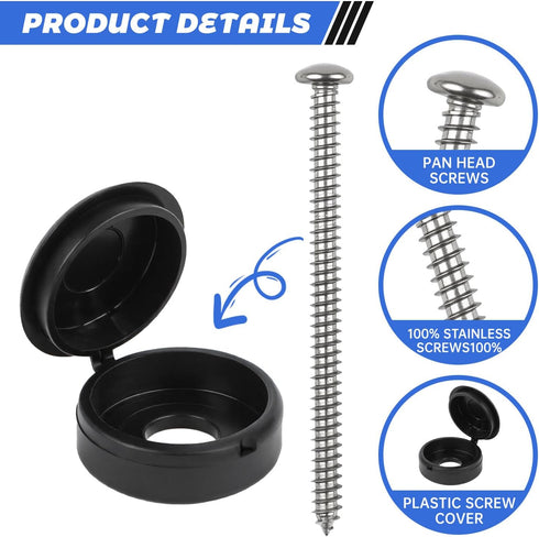 Pinsit 24 Set 3Inch Shutter Screws and Caps, Shutter Screws with Caps, Fasteners with Plastic Black Snap Cap Snap