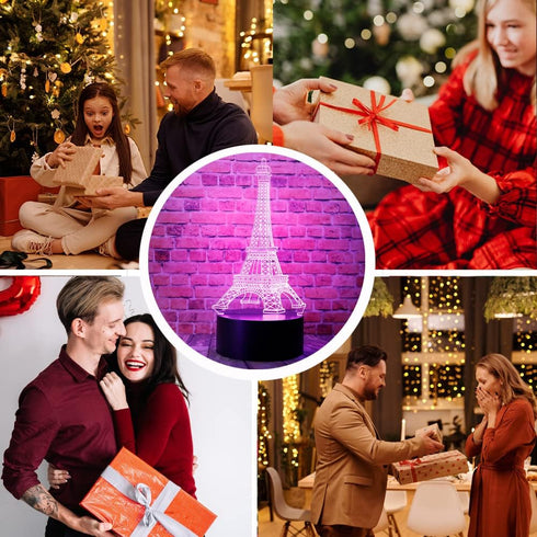 junnire 3D 7 Dimmable Eiffel Tower LED Visual Acrylic Night Light with Remote Colors Change USB Powered Bedroom