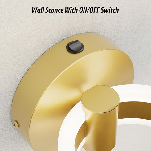 LED Wall Sconces with ON/Off Switch, Gold Rotatable Hardwired Wall Light Fixtures, Built in USB Charging Port, Modern