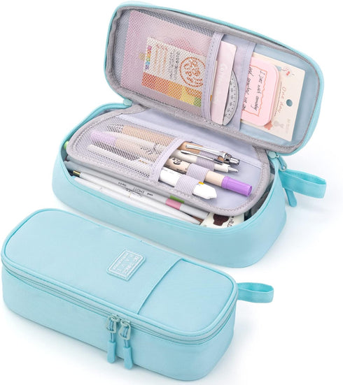 CICIMELON Durable Pencil Case, Big Storage Pen Pouch Bag for School Supplies, Office, College, Teen Adults, Light Blue