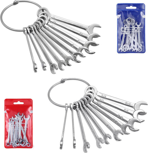 20pcs Mini Wrench Set, Open End Wrench Ignition Wrench Sets with Chain Ring, British/Metric Type