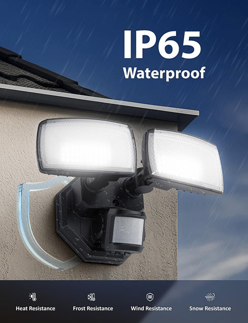 32W 2 3200LM 6500K IP65 Onforu Head Motion Sensor Outdoor Lights, LED Security Light Hardwired, Dusk to Dawn, Motion