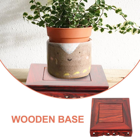 4.09X4.09X1.29 Inch SOLUSTRE Wood Base Display Stand Carved Wooden Pedestal Riser for Teapot Planter Crafts Home