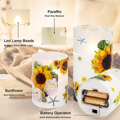 Sunflower Decor Flameless Candles Gifts for Women,Sunflower Candle Housewarming Gifts New Home Get Well Soon Gifts