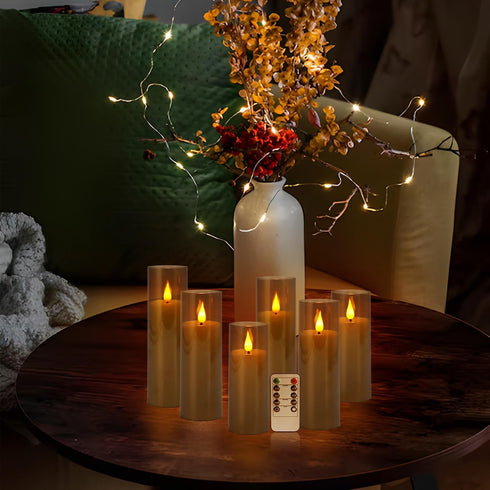 YOROXRG 24 Pack (D2.2 5" 6" 7")(Grey) Halloween Decoration Flickering Flameless Candles Battery Operated Timer Led