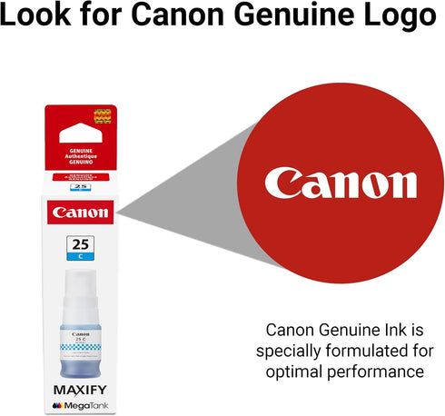 Canon GI-25 GX2020, GX1020 Genuine Cyan Ink Bottle, Compatible with Megatank and Printers