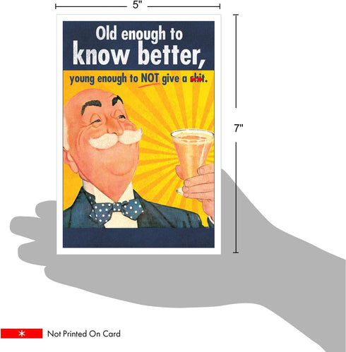 NobleWorks Funny Retro Birthday Card with Envelope - Adult Humor Celebration Greeting - Old Enough 5411