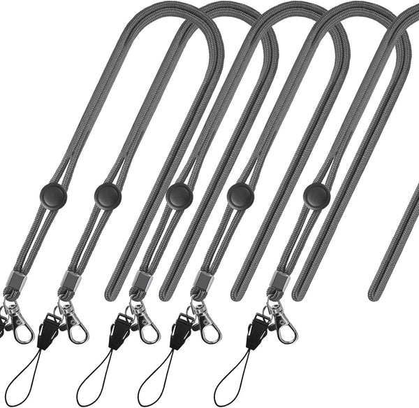 YOUOWO 5 Pack Adjustable Grey Neck Lanyards with Clip for ID Badges Holder, Men Women Office Cruise