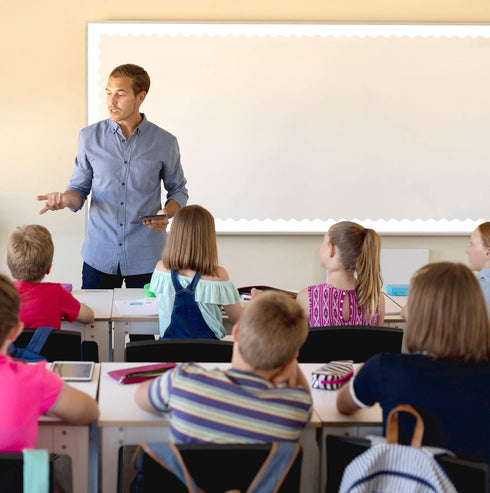 Teacher Created Resources White Scalloped Rolled Border Trim - 50ft for Decorating Bulletin Boards, Walls, Desks, and