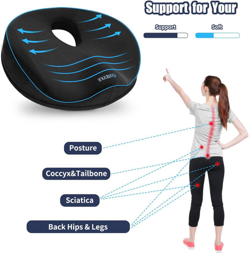 Tailbone SAHEYER Donut Pillow for Pain Relief and Hemorrhoids, Memory Foam Donut Cushion for Sciatica Nerve, Seat