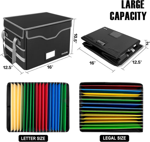 DocSafe Fireproof Document Box with Lock, Portable File Storage Organizer with Mesh Pockets, Collapsible for Home Office