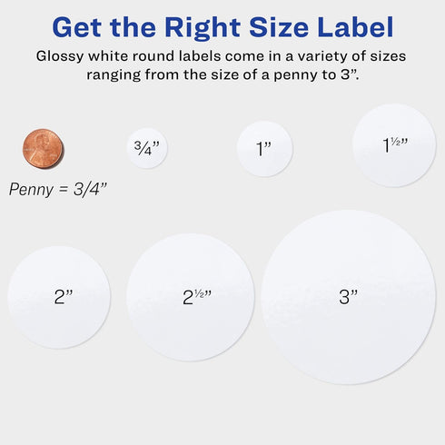 Avery Printable Round Labels, Sure Feed, 2.5" Diameter, Glossy White, 90 Customizable Labels (22830)