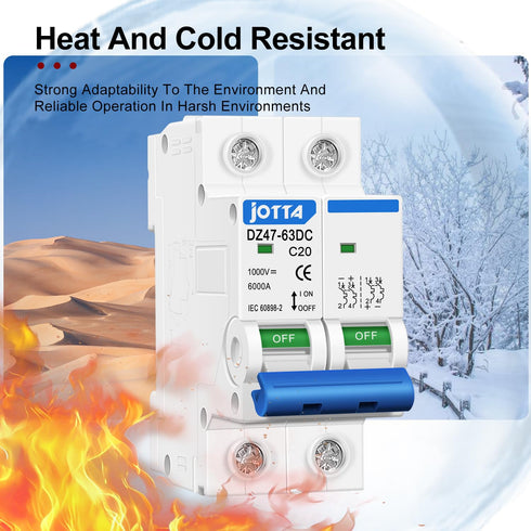 JOTTA DC Miniature Circuit Breaker 2 Poles - 1000V for Solar PV System, Din Rail Installation (2 PCS 20A)