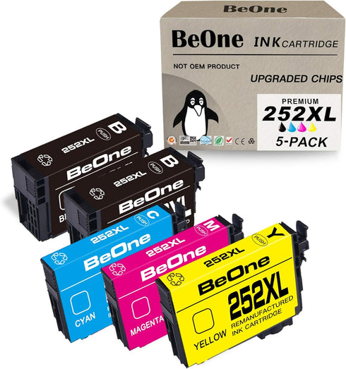 BeOne Remanufactured Ink Cartridges Replacement for Epson 252XL, Compatible with Workforce WF-3620, 8 Pack (2BK 1C 1M
