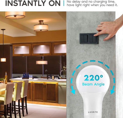 LUXRITE A19 LED GU24 Light Bulb, 60W Equivalent, 2700K Warm White, Enclosed Fixture Rated, 800 Lumens, Dimmable Twist Lock Light Bulbs, Damp Rated, UL Listed, GU24 Base (4 Pack) by LUXRITE