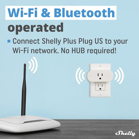 Shelly Plus Plug US | WiFi & Bluetooth Operated Smart Plug with Power Measurement | Home Automation | iOS Android App | Alexa and Google Home Compatible| Monitor Appliances| Remote Control with Timer