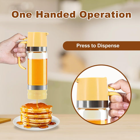 12 oz Glass Honey Dispenser No-Drip with Handle Maple Syrup Jar Dispenser for Coffee, Pancakes & Waffles Elegant Glass