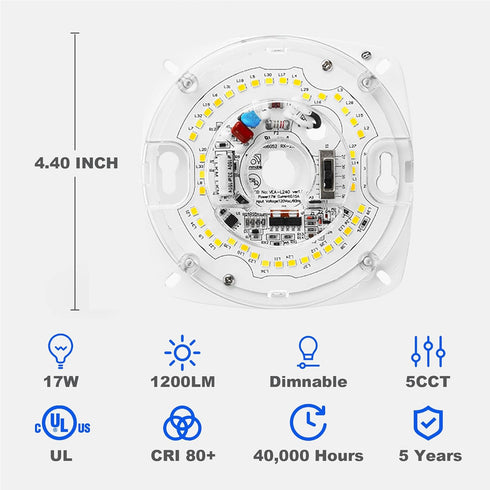 4" Dimmable 2700K5000K, 17W 120V, 80CRI, Dimming, 4" (5.39" Round LED Light Engine, CCT Selectable TRIAC PCB Overall)
