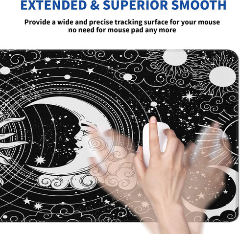 Magic Astrology Extended Big Mouse Pad, 31.5x11.8 Inch Gaming Desk Pad, Black Mousepad with Non-Slip Base