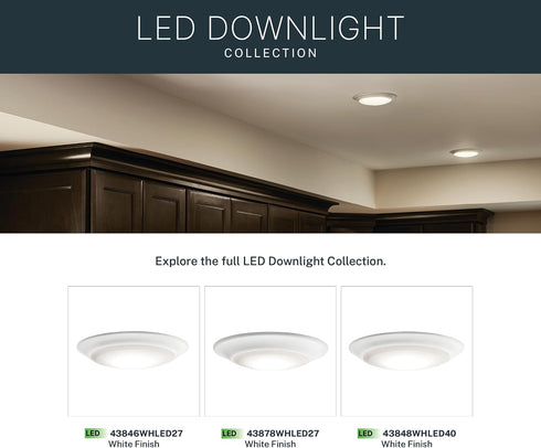 1 7.5 Dimmable 3000K, (7.5 1.5), 43846WHLED30 Kichler Gen LED Downlight in White, Ceiling Flush Mount Wet Rated
