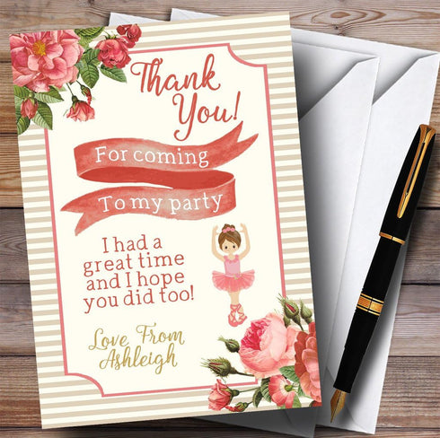 The Card Zoo Floral Pink Gold Ballerina Ballet Party Thank You Cards