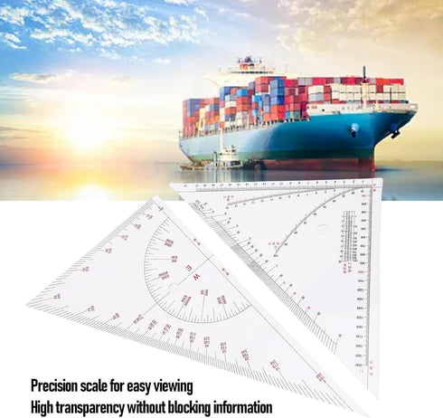 Klanata 405mm Set, (15.9in) Large Marine Navigation Triangle Ruler & Protractor Crystal Clear Acrylic Chart Plotting