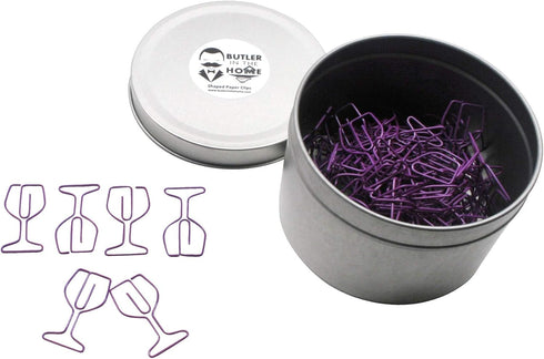 Butler in the Home 100 Count Wine Glass Shaped Paper Clips, Great for Collectors or Office Gift - Comes in Round Tin