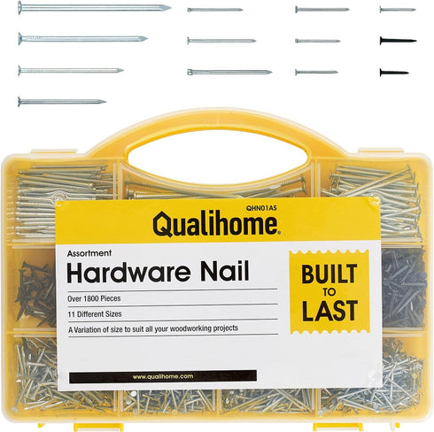 Top Quality Nail Assortment Kit - Over 1800 Multipurpose Hardware Nails in 11 Sizes - Non Bendable & Sturdy Box