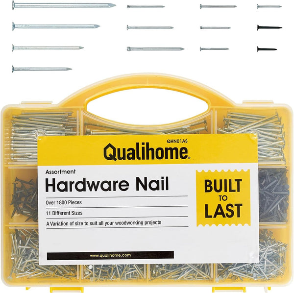 Top Quality Nail Assortment Kit - Over 1800 Multipurpose Hardware Nails in 11 Sizes - Non Bendable & Sturdy Box