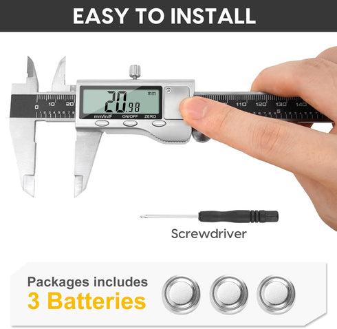 Digital Caliper Measuring Tool, 6 Inch with Large LCD Screen for Easy Switching Between Inch, Millimeter, and Fraction