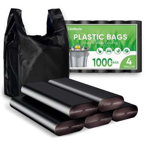 LainNeala Black Plastic Bags (11.5'x 6.5" x 21')(1000Pack) with Handles - Shopping