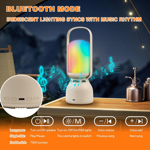11 Dimmable Camping Lantern with Speaker, Portable Rechargeable Outdoor Lantern, Mode RGB Color LED Night Light