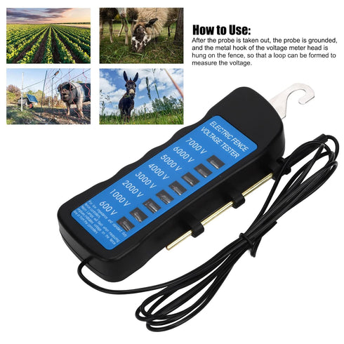 Electric Fence Voltage Tester 7KV Eight Light Indicator 600V - 7000V Portable Farm Fence Tester with Probe