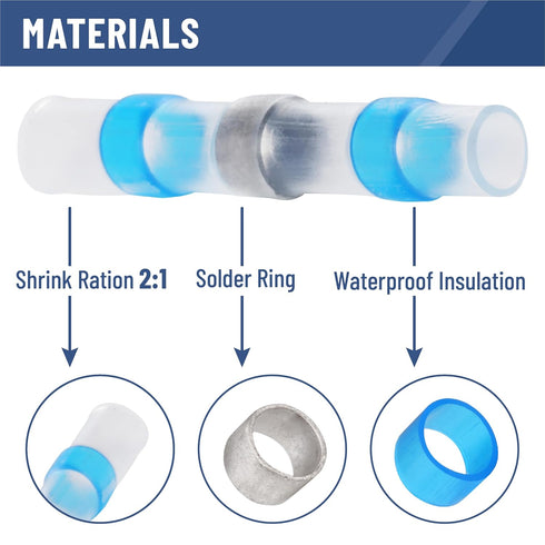 Bates Solder Seal Wire Connectors, 250 pcs, Waterproof Heat Shrink Butt Connectors for Electrical Wiring