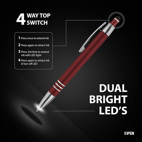 SyPen Luxury Gift Set, 2 Rubberized Metal Ballpoint Pens + Night Writer LED Flashlight + Stylus for Touchscreens,