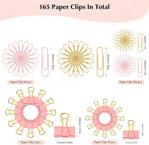 Cute Paper Clips Binder Clips Combo Set, 165 Pcs, Assorted Sizes for Office Supplies