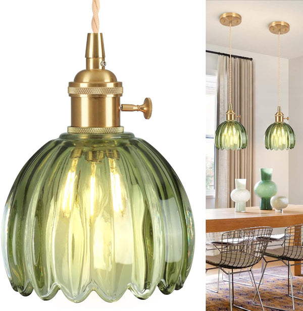 Pendant Light Fixtures,Mini Hanging Lights Green Glass Vintage Pendant Light 5.1Inch E26