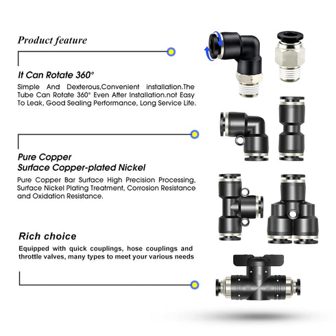 TAILONZ PNEUMATIC 1/4 Inch OD Pneumatic Joint Combination Set, Pack of 13, Includes 1/4” Union Ball Valve