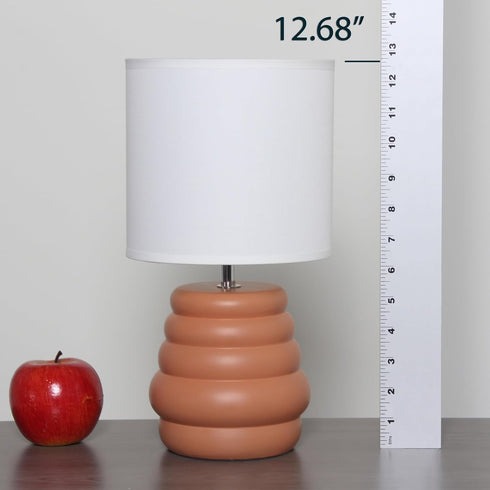 LT1168-TER 12.68" Simple Designs Chic Glow Mini Stacked Ceramic Table Lamp, Monochromatic Fabric Shade, Small Accent